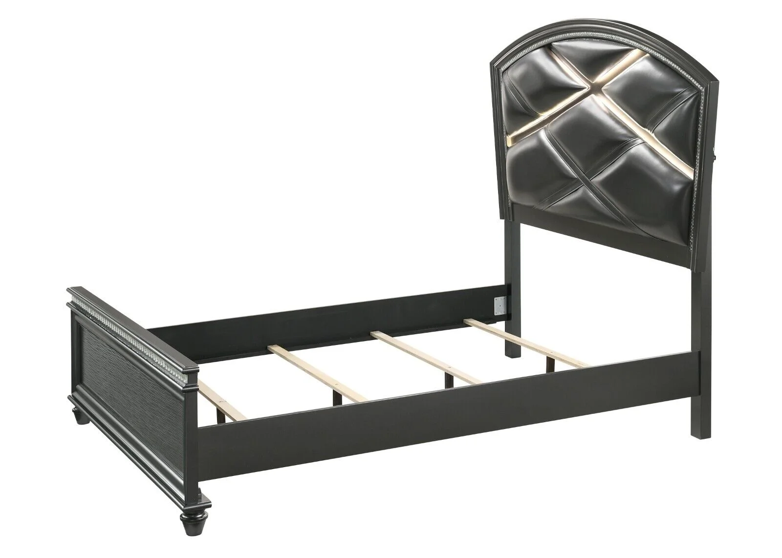 Modern Luxury Glam Style 4pc Bedroom Furniture Set LED Panel Queen Bed Dresser Mirror Nightstand Set Wooden Fabric