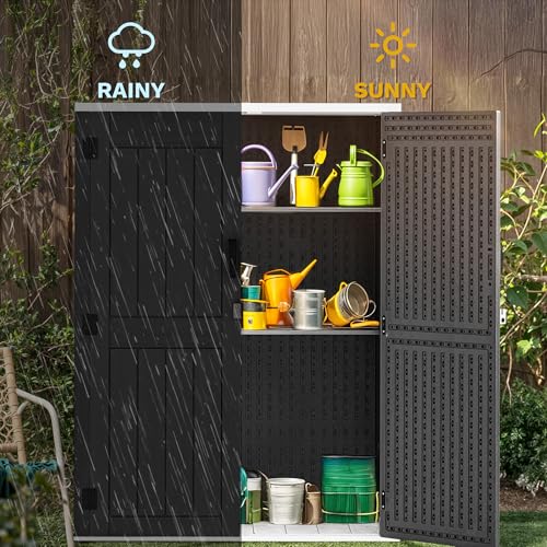 DWVO Outdoor Weather-Resistant Horizontal Storage Shed, 35 Cu Ft Capacity, Lockable and Waterproof, Suitable for Storing Garden Tools, Light Gray