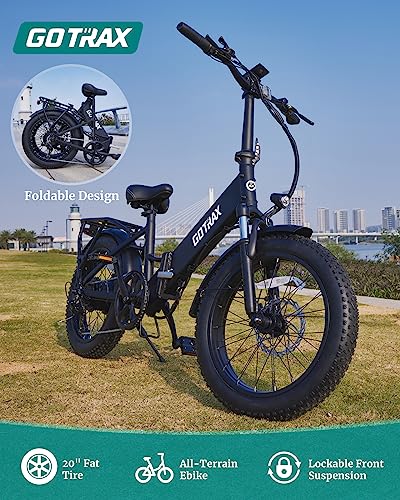 Gotrax 20" Folding Electric Bike with 55 Miles (Pedal-assist1) by 48V Battery, 20Mph Power by 500W, LCD Display and 5 Pedal-Assist Levels, Shimano 7-Speed&Front Suspension for Off-Road Bicycle