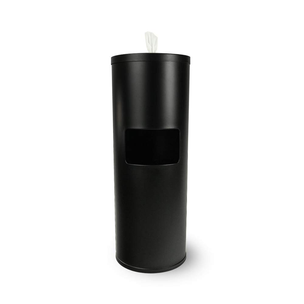 Floor Stand Gym Wipe Dispenser, Stainless Steel Wipe Dispenser with High Capacity Built-in Trash Can and Back Door Access