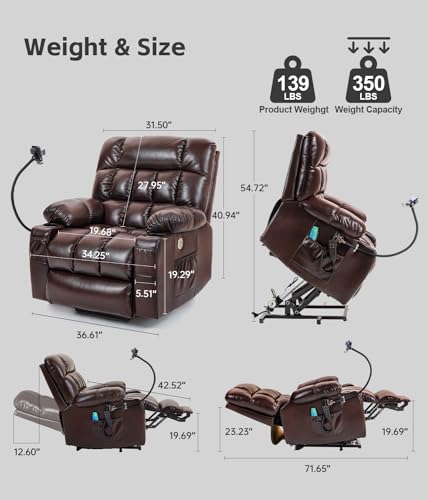 Dual Motor Massage and Heat Power Lift Recliner Chair for Elderly with Cupholder, Wireless Charging, and USB Ports | Infinite Position Reclining Chair (Fabric, Grey)