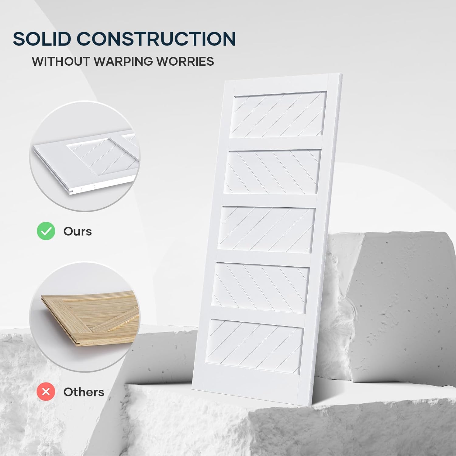 EaseLife 36in x 84in White Barn Door with 6.6 FT Sliding Door Hardware Track Kit Included,Solid MDF Wood Slab Covered with Water-Proof & Scratch-Resistant PVC Surface,DIY Assembly,Easy Install,5-Panel