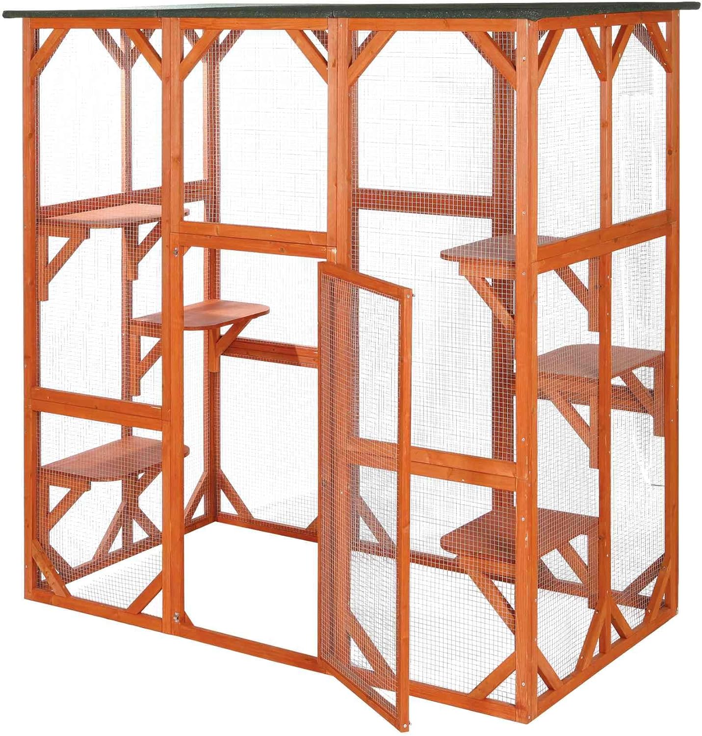 TRIXIE Outdoor Catio, Cat Enclosure with Roof, Large Cat Playpen with Platforms, Cat House, Cat Cage, Run-71 Inch