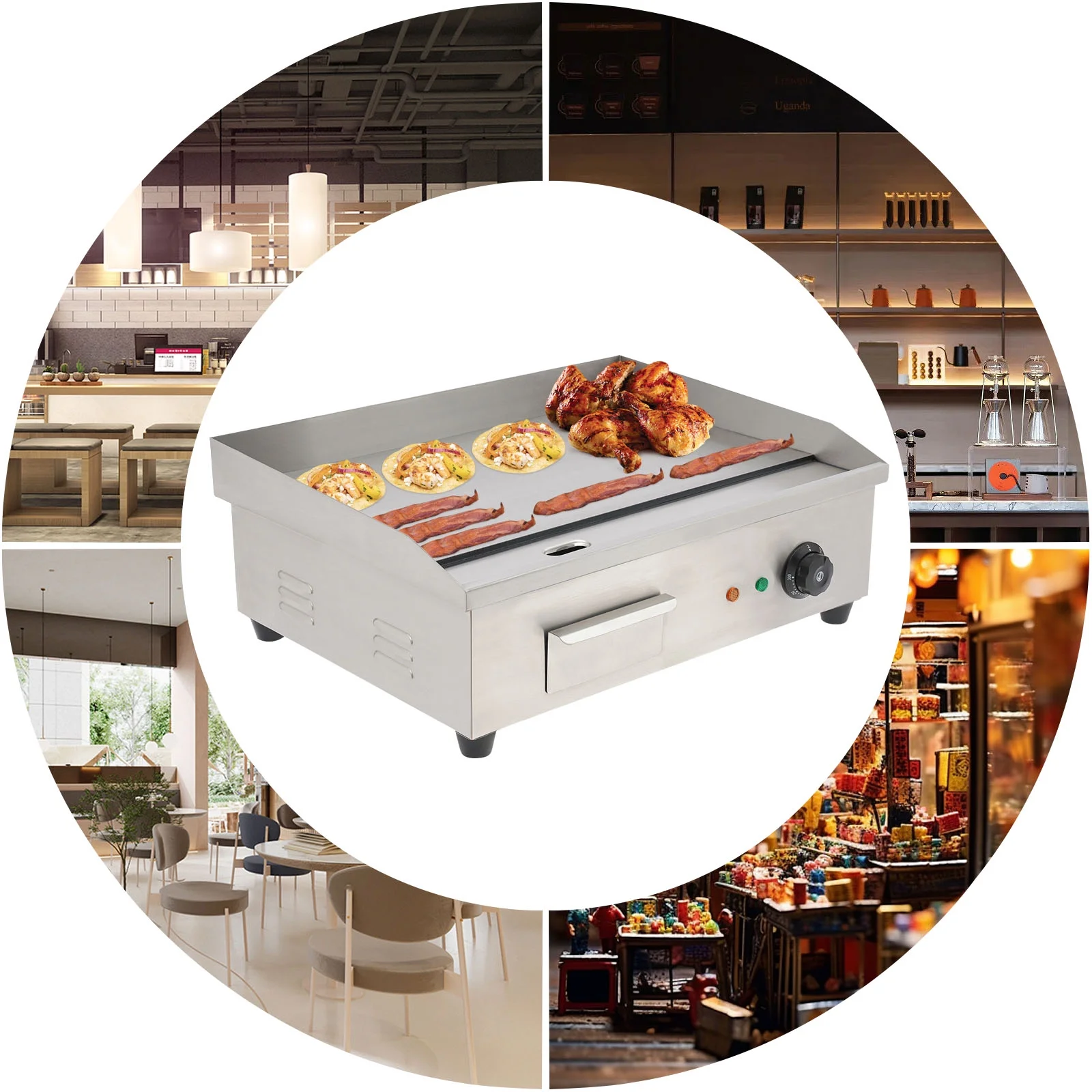 3000w Electric Countertop Griddle Flat For Restaurant Grill BBQ Thermostat 22"