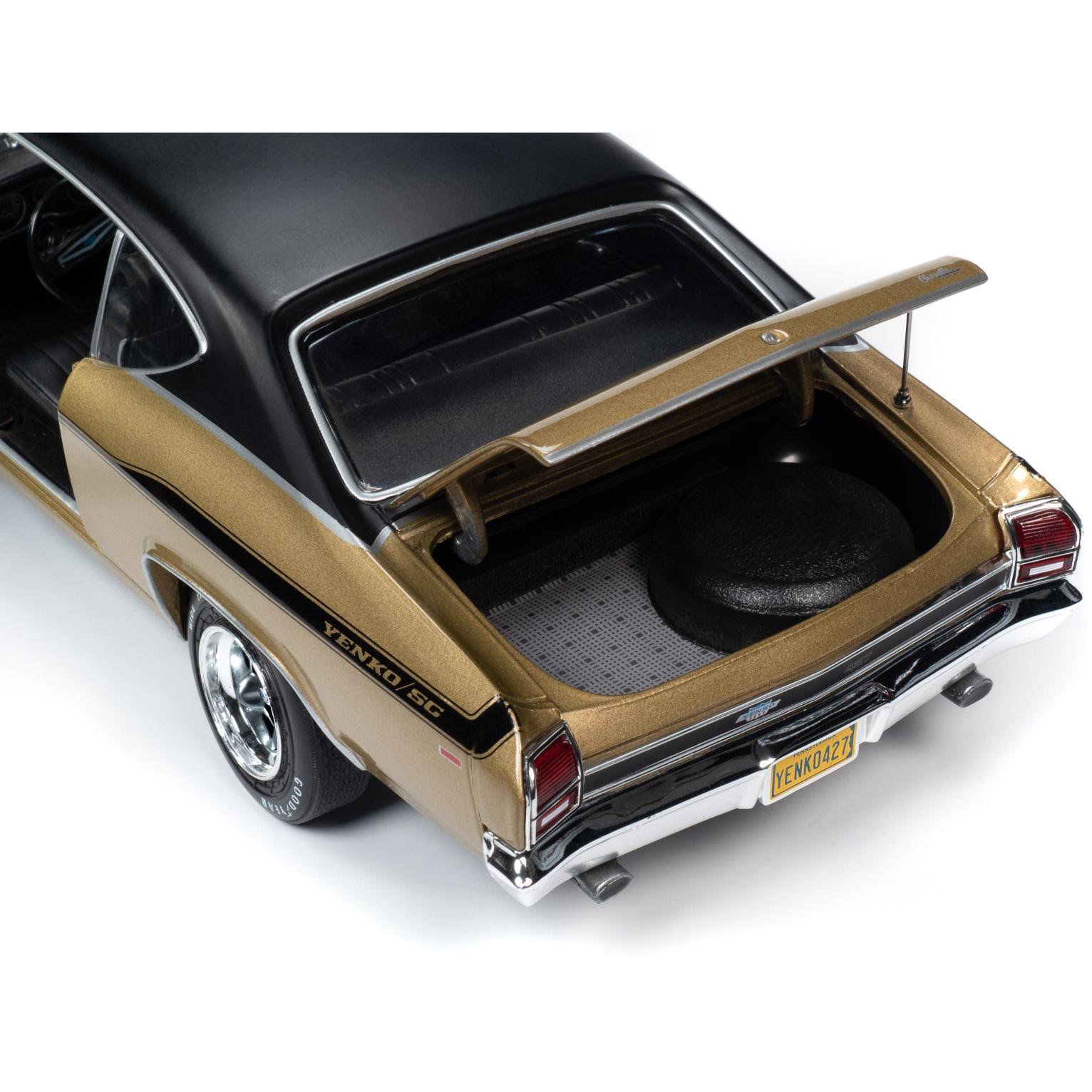 1969 Chevrolet Chevelle Yenko Hardtop Olympic Gold Metallic with Black Top and Black Stripes 1/18 Model Car by Autoworld