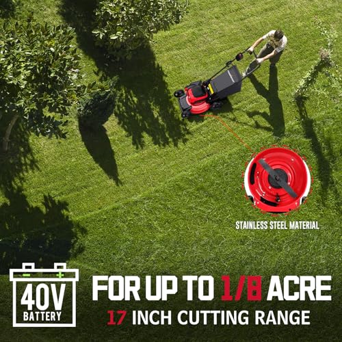 PowerSmart 40V 17" Cordless Electric Lawn Mower, 3-in-1 Brushless Push Lawn Mower with 4.0Ah Battery & Charge