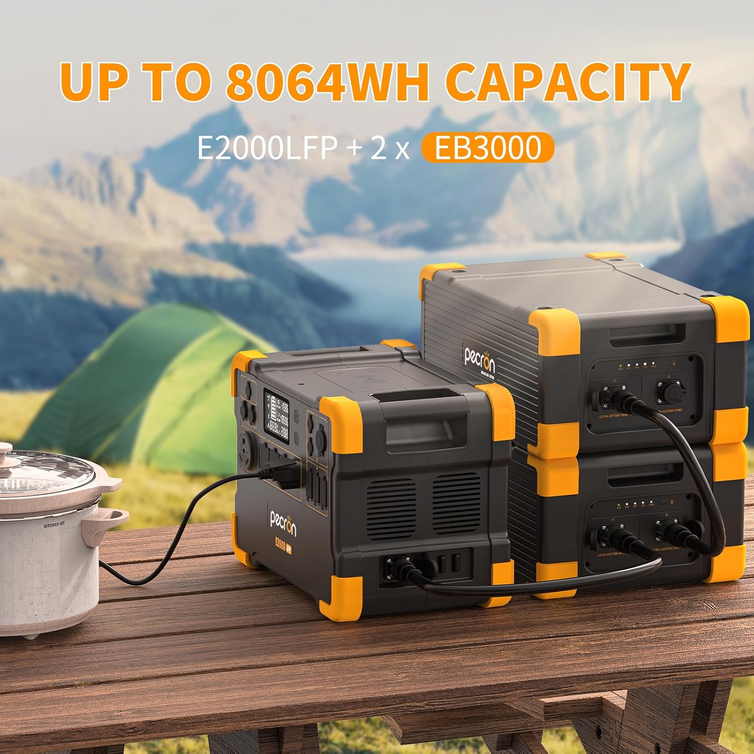 pecron Portable Power Station E2000LFP Power Station with 6x200W Solar Panels Solar Power Station 6X110V/2000W AC Outlets LiFePO4 Battery Backup for Outdoors Camping Emergency