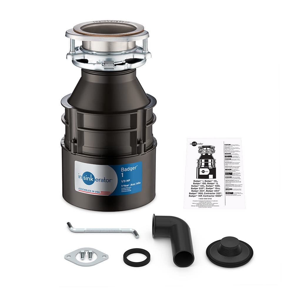 InSinkErator Garbage Disposal, Badger 1, Standard Series, 1/3 HP Continuous Feed, Black & Garbage Disposal with Power Cord, Badger 5, Standard Series, 1/2 HP Continuous Feed, Black