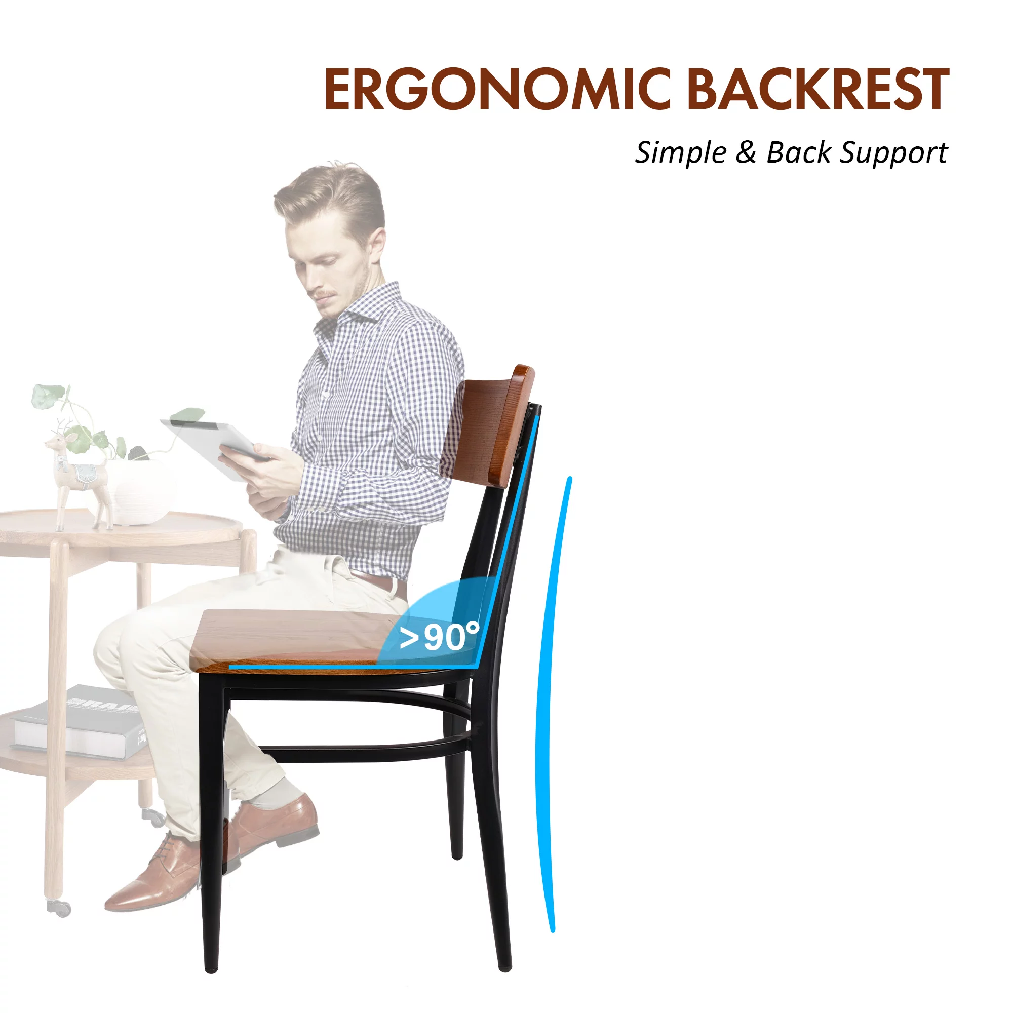 Mid Century Modern Dining Chairs Set of 2, Hollow Back & Solid Wood Seat, Simple Chair for Dining Room, Kitchen, Living Room, Bistro, Walnut Wooden
