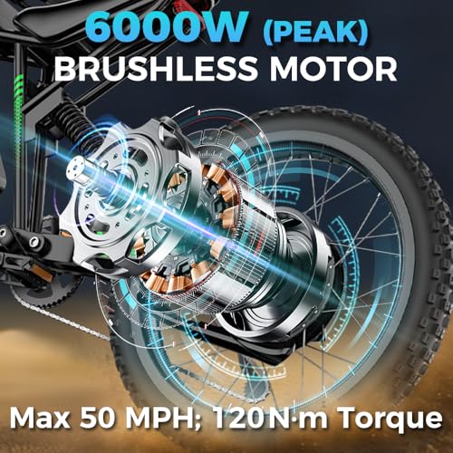 50MPH 6000W / 40MPH 3000W Electric Dirt Bike for Adults, 60V 25Ah Removable Battery Electric Motorcycle Up to 50miles, 24.5" MTB Tires (Rim 19'') E Moto, All Terrain E Bike Full Suspension