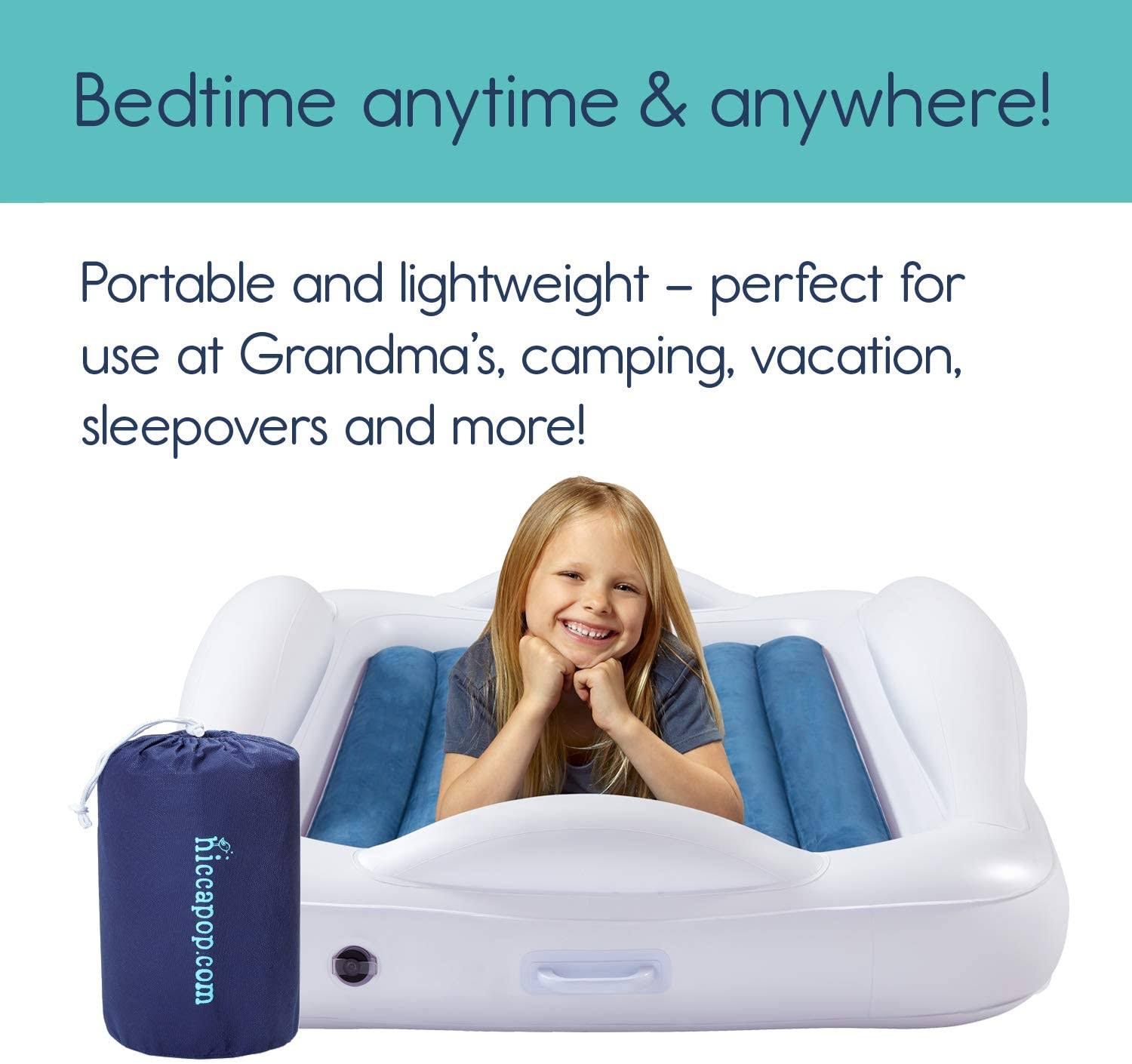 Hiccapop Inflatable Toddler Travel Bed with Safety Bumpers | Portable Blow Up Mattress for Kids |