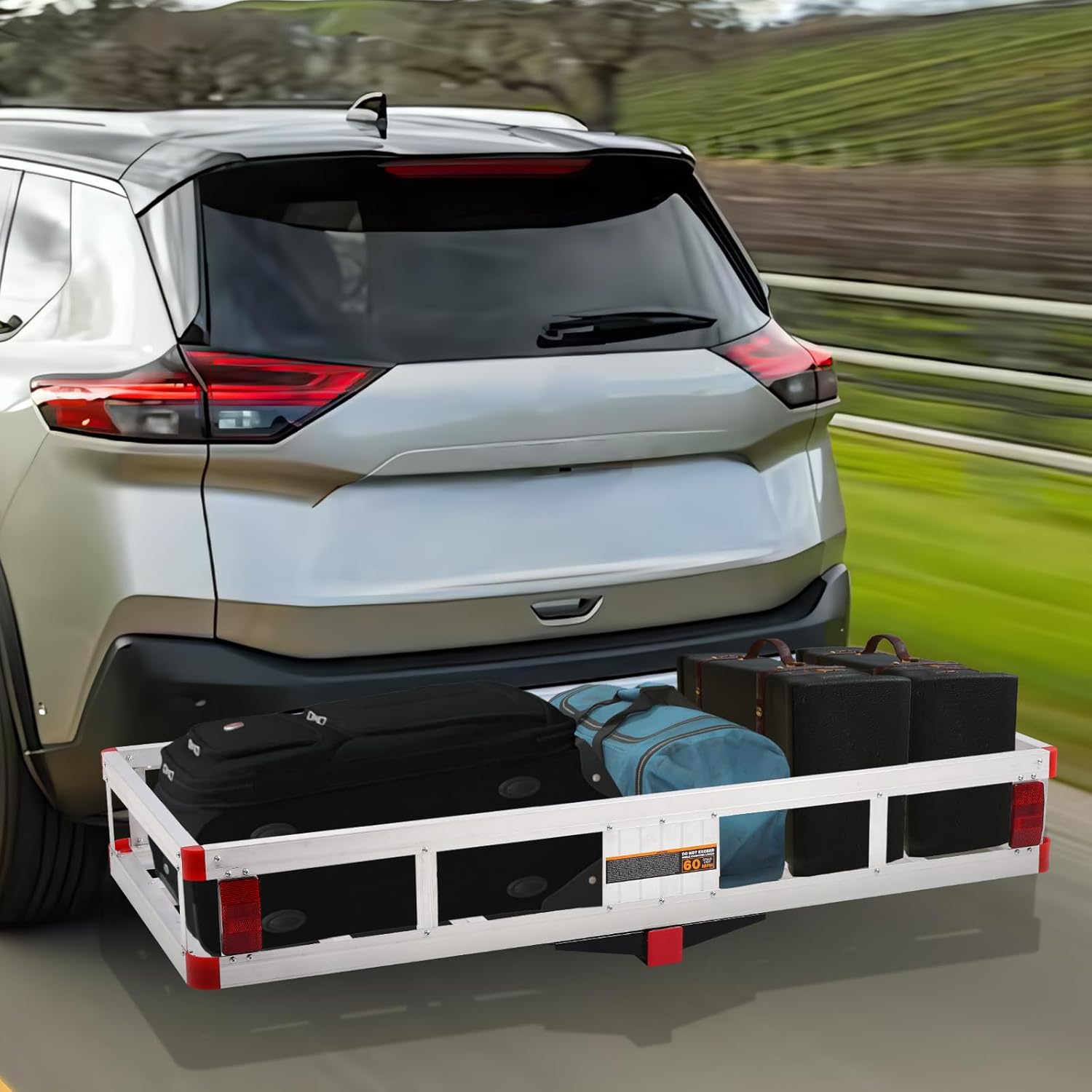 Hitch Cargo Carrier 49.4 x 22.4 x 7.1 inch,Trailer Hitch Mount Aluminum Cargo Basket Fits 2" Hitch Receiver, Luggage Carrier Rack for RV's, Trucks, Pickups, 500lb Capacity,Silver