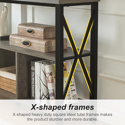 HOMBAZAAR Entryway Console Table, 47-inch Rustic Entryway Table with Storage, 3-Tier Hallway Tables with Shelves, Industrial Foyer Table for Living Room, Hallway, Entryway, Brown