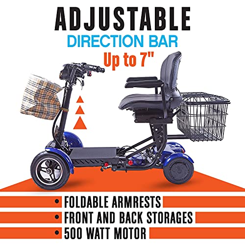 All Terrain 4 Wheel Foldable Mobility Scooter for Seniors. 25 Mile Long Range - 300lbs Capacity with Extended Battery 15.6AH-25 Miles Long Range Adults Mobility Scooters (Model7)