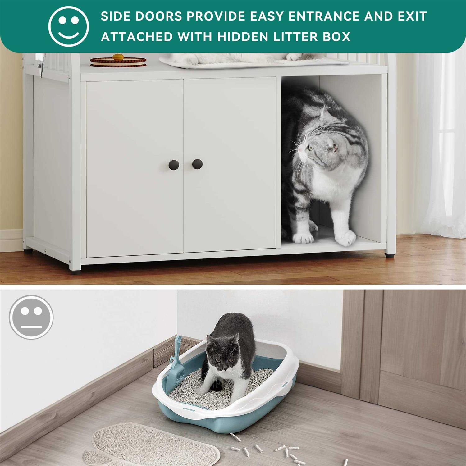 YITAHOME Cat Litter Box Enclosure with Storage Shelves Indoor Large Litter Box Furniture Wooden Hidden Cat Cabinet Washroom - Pet Supplies online store