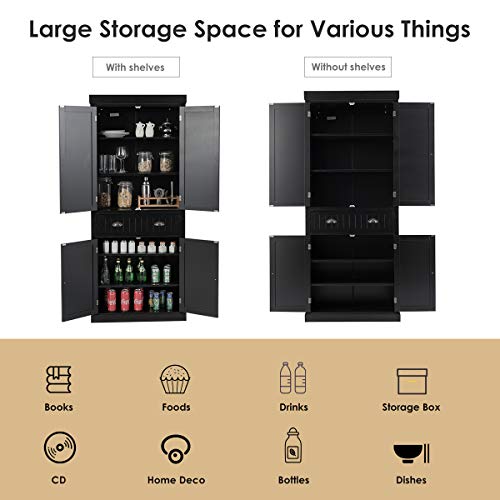 72" Large Storage Cabinet w/Doors & Adjustable Shelves, Freestanding Pantry Cupboard, Modern Tall Sideboards for Home, Kitchen, Bathroom & Dining Room (Gray)
