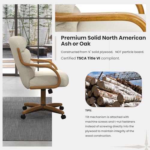 Chromcraft 2 Set of Caster Swivel Tilt Dinning Chairs, Ultra Comfort Chairs Casual Wooden Cap with Metal Frame Chairs Rolling Chair on Wheels for Kitchen(Santa Rosa Linen)