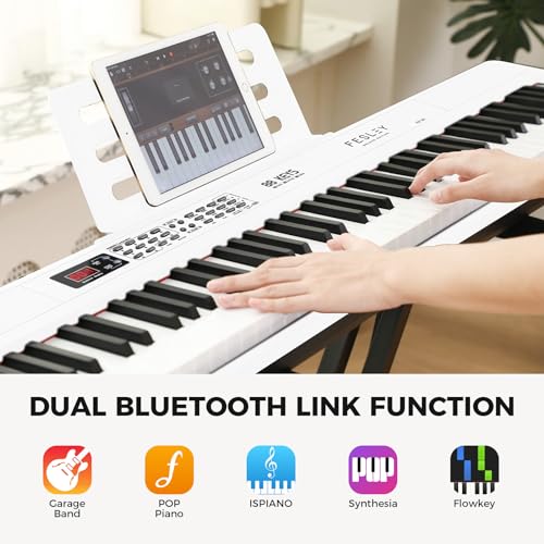 Fesley Piano Keyboard 88 Keys: Full-Size Digital Piano Keyboard, Portable Electric Keyboard Piano, 88 Key Keyboard With Music Stand, Power Adapter, Sustain Pedal, Bluetooth, MIDI, Black, FEP160