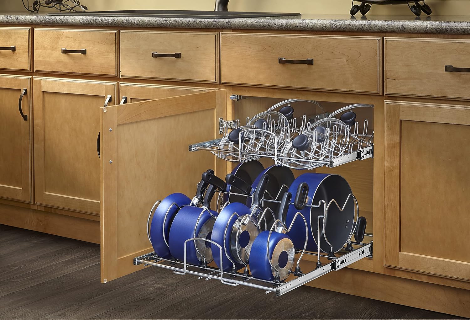 Rev-A-Shelf Two-Tier Steel Wire Pullout Cookware Cabinet Organizer w/Soft-Close