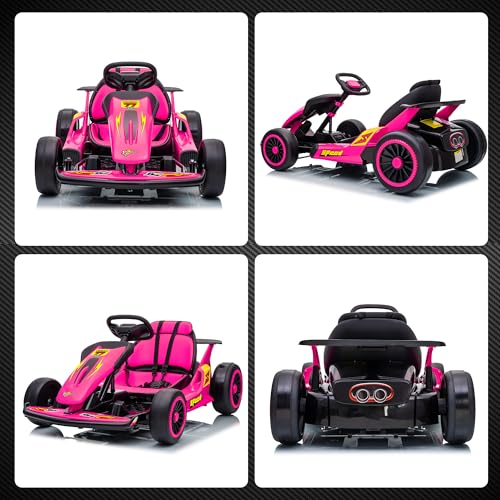 24V Electric Go Kart for Kids, 400W Drift Cart with EVA Tires, High/Low Speed, Max Speed 8.1 MPH, Music, Wireless, Electric Crazy Go-Kart Outdoor Ride on Toy for Kids Ages 6+, Red