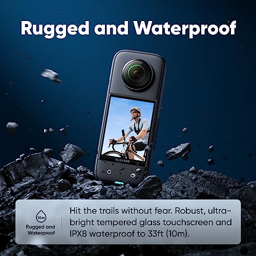 Insta360 X3 Get-Set Kit- Waterproof 360 Action Camera with 1/2" 48MP Sensors, 5.7K 360 Active HDR Video, 72MP 360 Photo, 4K Single-Lens, 60fps Me Mode, Stabilization, 2.29" Touchscreen, AI Editing