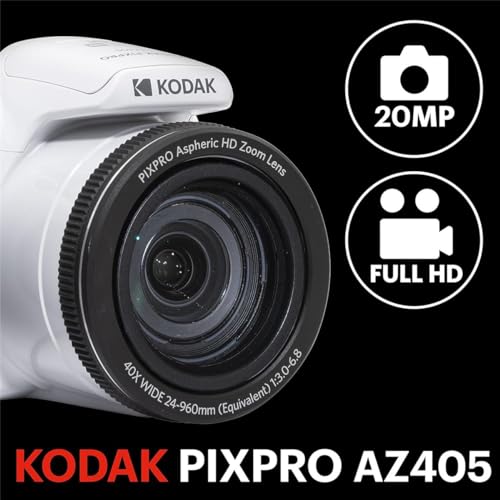 KODAK PIXPRO AZ405-BK 20MP Digital Camera 40X Optical Zoom 24mm Wide Angle Lens Optical Image Stabilization 1080P Full HD Video 3" LCD Vlogging Camera. Bundle with SD Card and Camera Bag