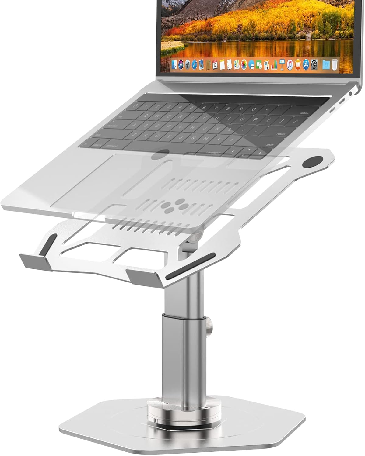 Adjustable Laptop Stand - 360° Rotating of Laptop Riser Stand with Mechanical Sound, Swivel Laptop Stand for Desk Compatible with 10-15.6 inch Laptop, Silver Pack of 2