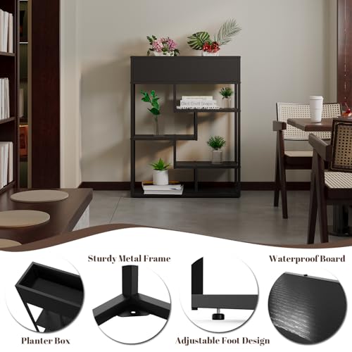 Bookshelf 4 Tier Modern Bookcase, Multifunctional Flower Stand and Bookshelf, Modern Plant Display Rack for Home Decor, Freestanding Open Book Shelves for Bedroom,Office, White