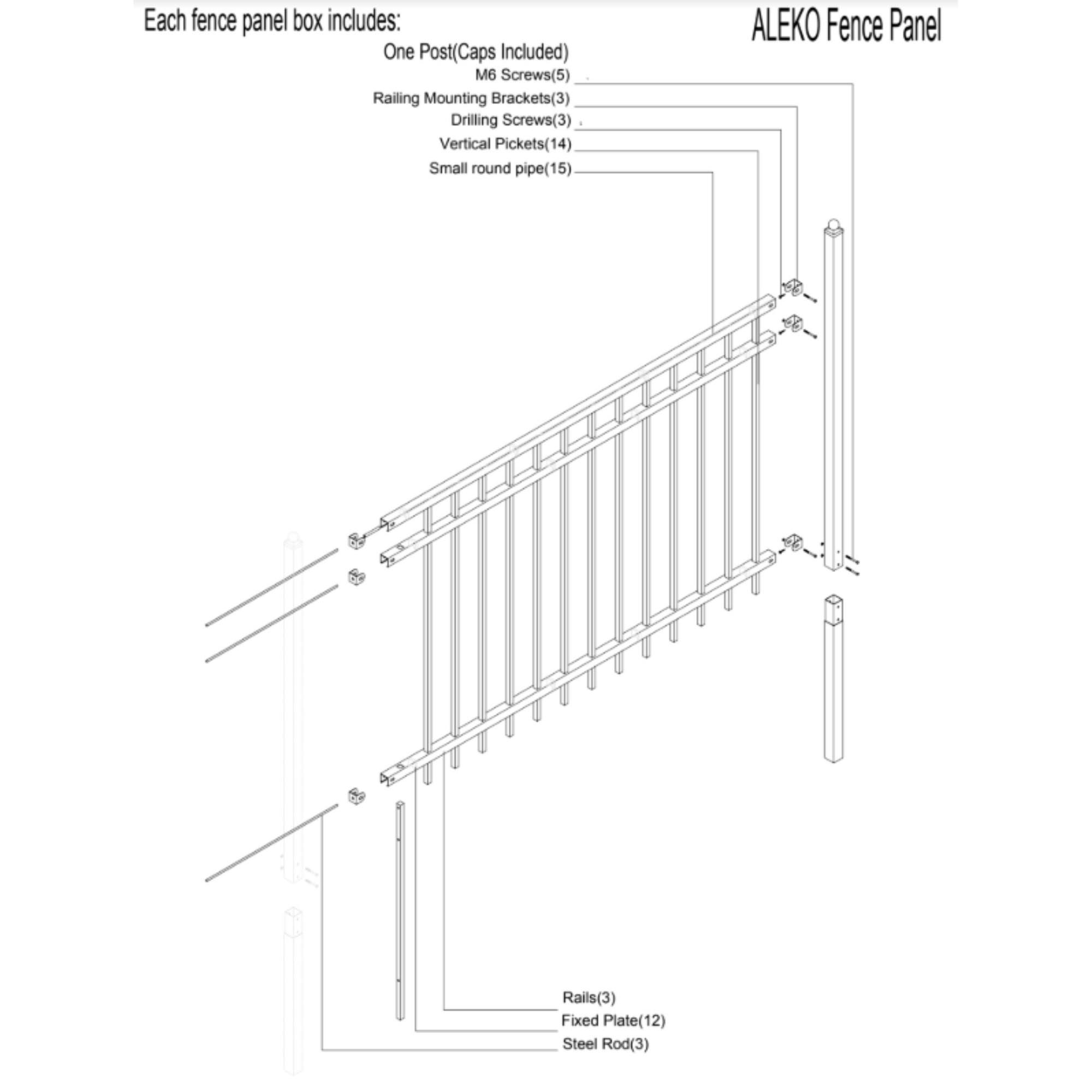 Aleko 8 ft. W Nice Unassembled Steel Fence Panel