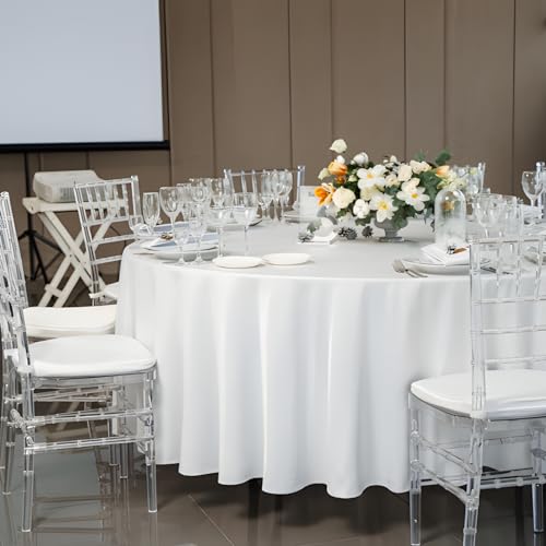 12 Pack White Round Tablecloth 120 Inch White Table Cloth Stain and Wrinkle Resistant Round White Tablecloths Reusable and Washable Polyester Fabric Table Covers for Buffet Wedding Party and Banquet