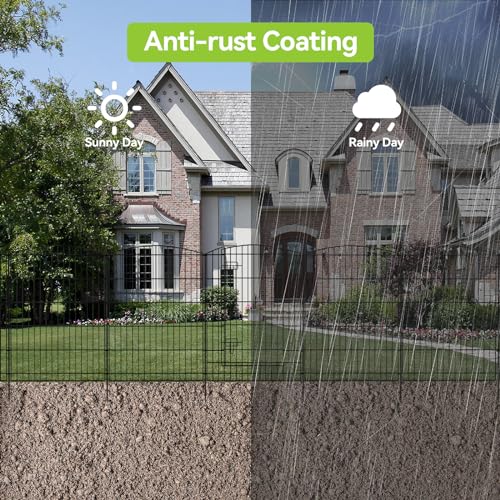Garden Fence 12 Panels 23.6ft (L)×24in (H) Decorative Garden Fence with 11 Fence Panels + 1 Gate Rustproof Wire No Dig Garden Fence Animal Barrier Fencing for Outdoor Backyard Patio - Black