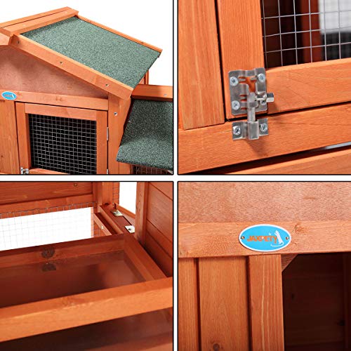 COZIWOW Fashion Durable Wooden Rabbit Hutch Indoor with Removable Tray & Ramp, Bunny Cage Outdoor, Small Animal Houses & Habitats with Waterproof Roof Rabbit Cage(Orange)