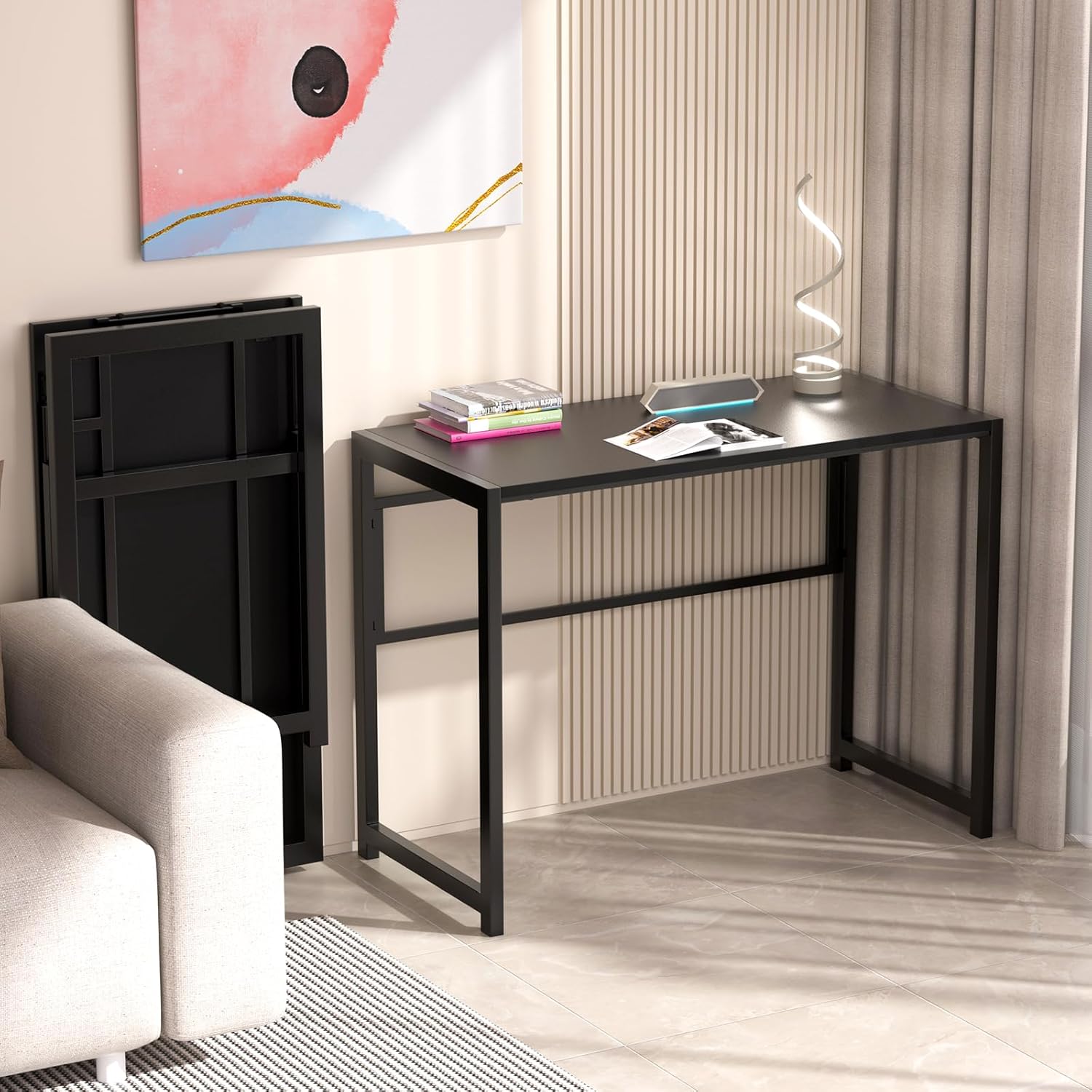 GreenForest Computer Desk with Full Monitor Stand and Black Folding Desk for Home Office