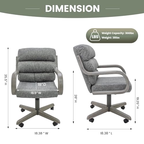 Chromcraft Douglas 6 Set Casual Dining Chairs Classic Swivel Tilt Dinning Chairs with Casters, Wooden Arm Metal Pedestal Base Chairs with Rolling Wheels for Kitchen & Dining Room