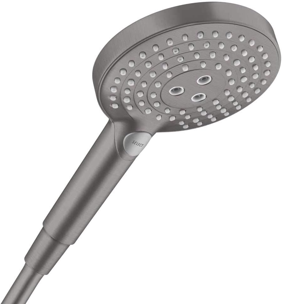 hansgrohe Raindance Select S Easy Install 5-inch Handheld Shower Head Modern 3-Spray PowderRain, Rain, Whirl 26037341 Handshower, 2.5 GPM, Brushed Black Chrome