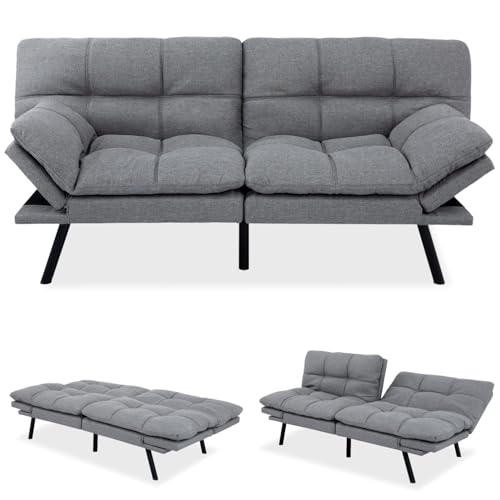 MUUEGM Memory Foam Futon Sofa Bed, Futon with Adjustable Backrests Armrests and Convertible, Modern Design Futon Couch for Living Room, Apartment, Office, Small Room, 71" Daybed Brown