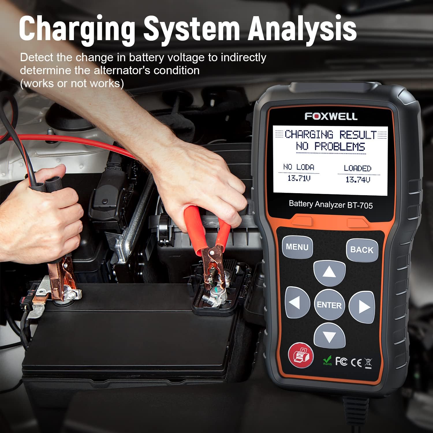 FOXWELL BT705 12V 24V Car Battery Tester Automotive 100-2000 CCA Battery Load Tester Auto Cranking and Charging System Test Scan Tool Digital Battery Alternator Analyzer for Vehicle, Heavy Duty Truck