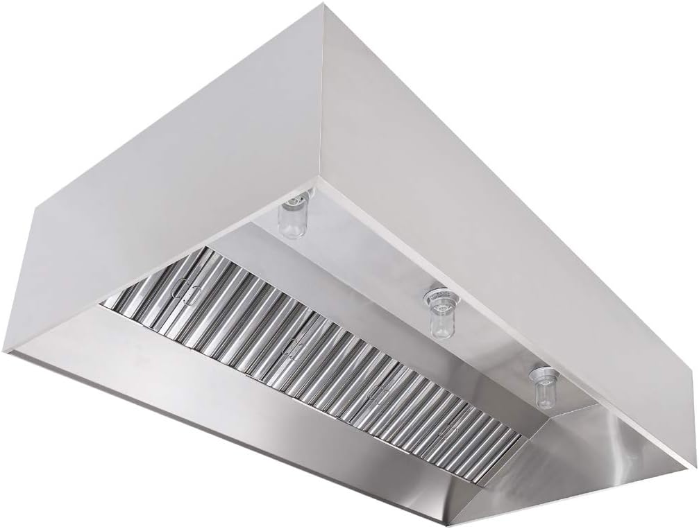 SUN -AIR Commercial Kitchen Restaurant Duty Exhaust Hood, Wall Canopy Stainless Steel Exhaust Hood W/Baffle Hood Filters, High Temperature Light Fixtures, & 10 inch round Exhaust Riser(4' Long Hood)