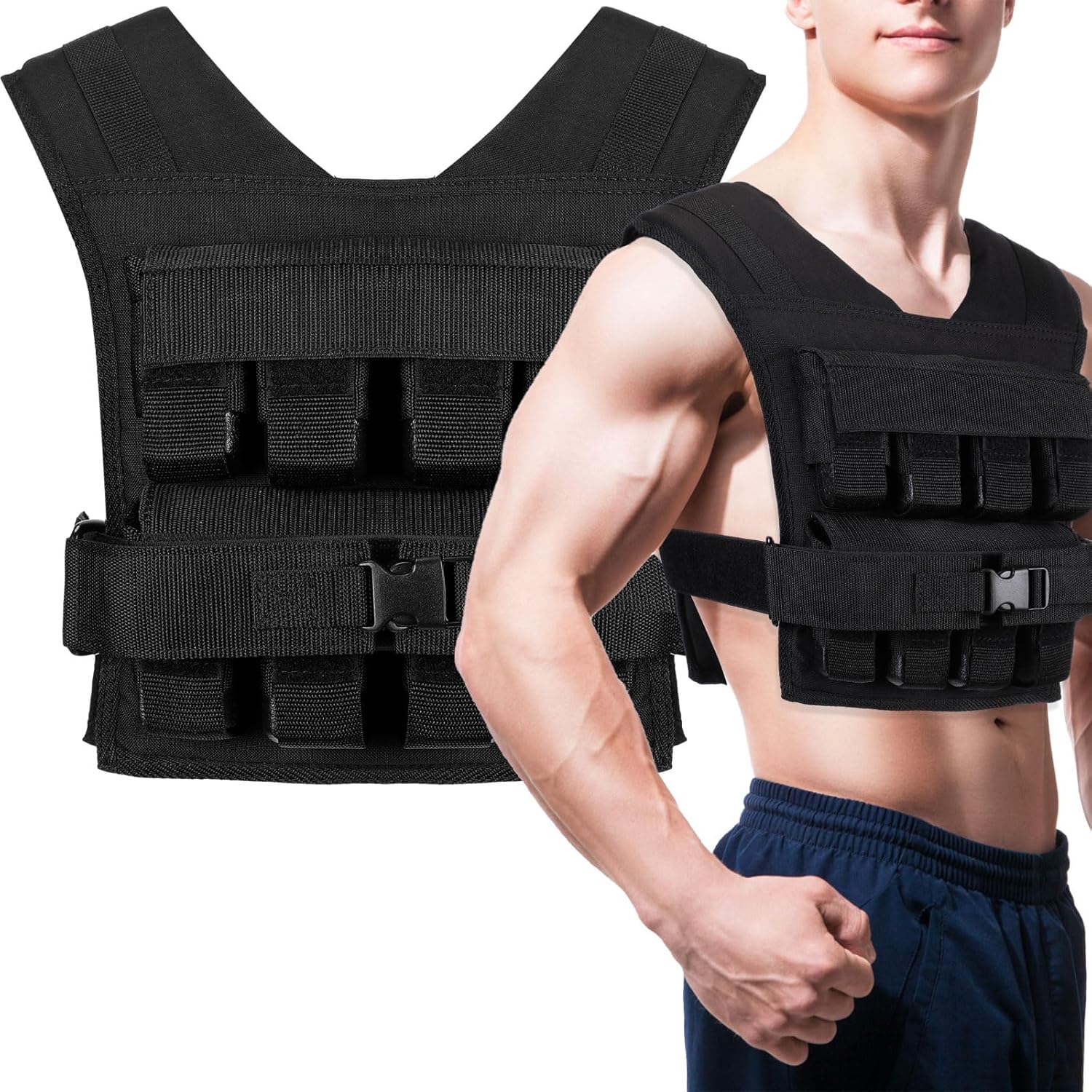 35lbs Weighted Vest Adjustable Weighted Vest for Men Workout Vest with Iron Weights Weighted Vest for Strength Training Running Exercise Fitness Muscle Building Weight Loss Slim Design