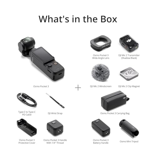 DJI Osmo Pocket 3 Creator Combo, Vlogging Cameras with 1'' CMOS, 4K/120fps Vlog Camera, 3-Axis Stabilization, Face/Object Tracking, Mic Included for Clear Sound, Digital Vlogging Camera for YouTube