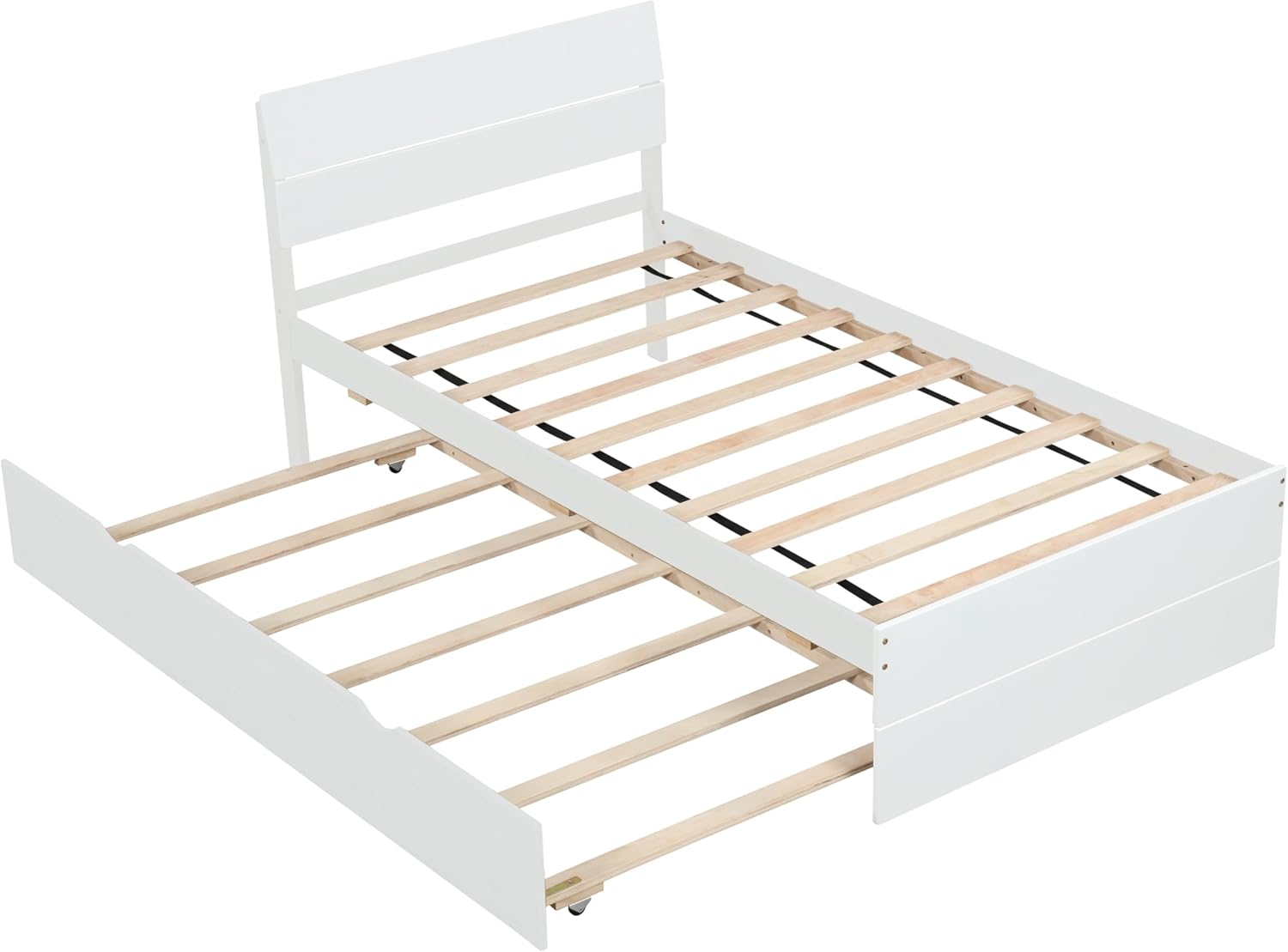 Modern Twin Bed Frame with Twin Trundle for White High Gloss Headboard and Footboard with Washed White Color