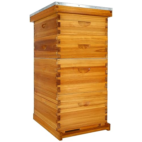 Honey Lake 10 Frame Bee Hive Starter Kit, Complete Beehive Kit for Beekeepers Dipped in 100% Beeswax Includes 1 Deep Brood Box & 1 Medium Super Bee Box with Beehive Frames and Waxed Foundation Sheet