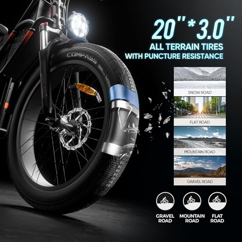 Cupid 1000W Electric Bike for Adults, 48V 30Ah Long Range Electric Bike Up to 110Miles, 30MPH Full Suspension Ebikes 20 * 3.0" Anti-Puncture Fat Tire Electric Bike Dual Hydraulic Brakes