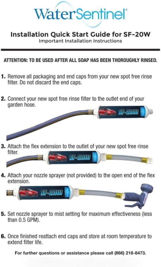 WaterSentinel SF-20W Spotless Car Wash Inline Deionized Water Garden Hose Water Filter & Extension Adapter for RV, Boat, Marine, Motorcycle, Home, Windows, Spot Free Wash, Solar Panels (2-Pack)
