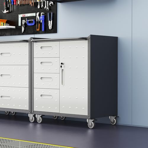 Garage Storage Cabinet Wall Cabinet with 2 Doors,Lockable Tool Cabinets Wall Mounted with Adjustale Shelves,Heavy Duty Steel Hanging Cabinets for Warehouse Kitchen Laundry,Assembly Required