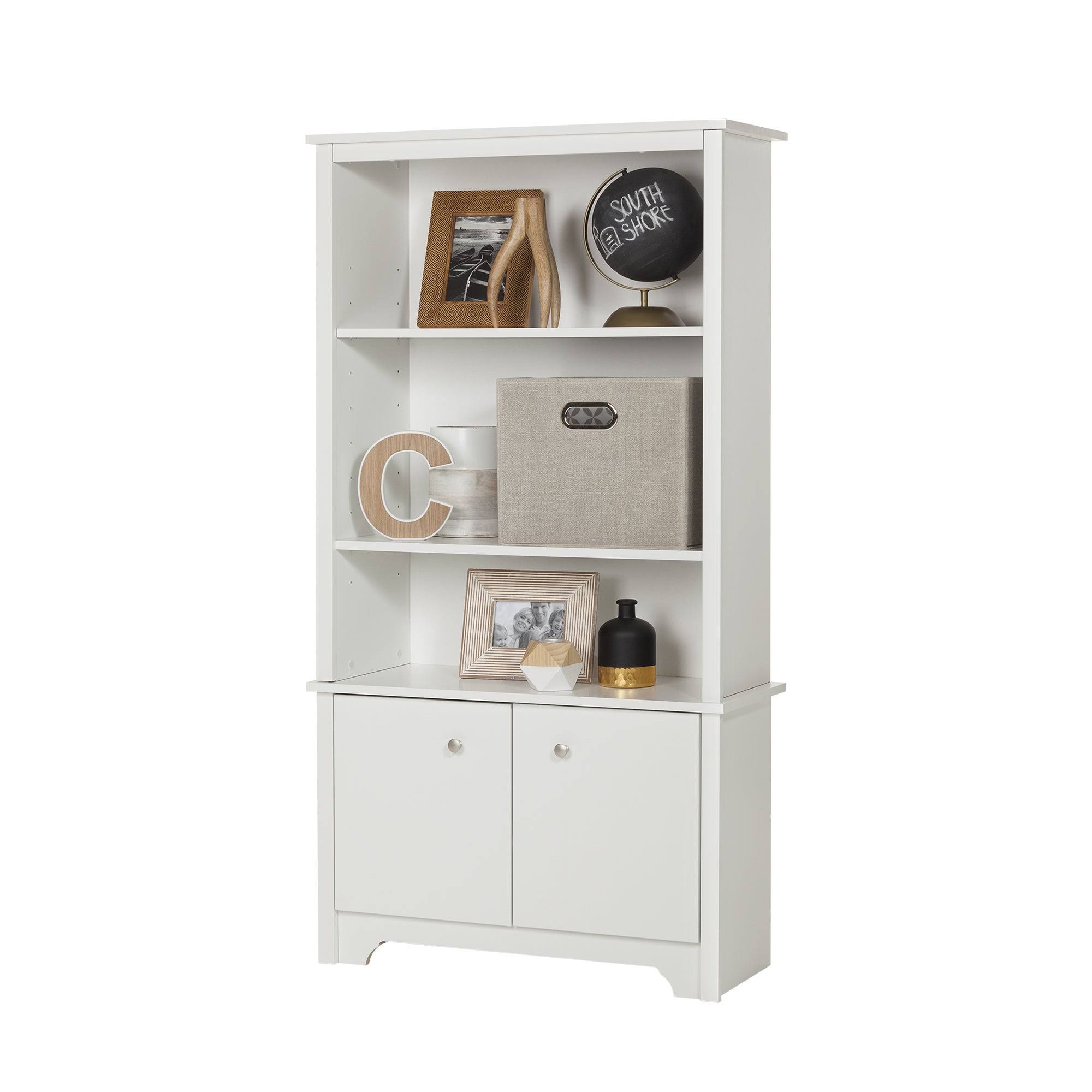 South Shore Vito 3-Shelf Bookcase with Doors Pure White