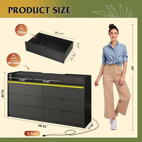 WLIVE 9 Drawer Dressers, Modern Large Wood Dresser Chest for Bedroom Organize with Sturdy Metal Handle, TV Stand for 75 inch TV, Living Room Office, Hallway, Ball Bearing Slide, Grey Oak (63" W)