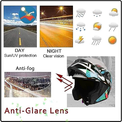 RUANLOV Flip up Front Motorcycle Helmet, Night Vision Modular Integrated Motorcycle Helmet, DOT/ECE Certified Lightweight for Men Women Helmet, Moped Chopper Helmets