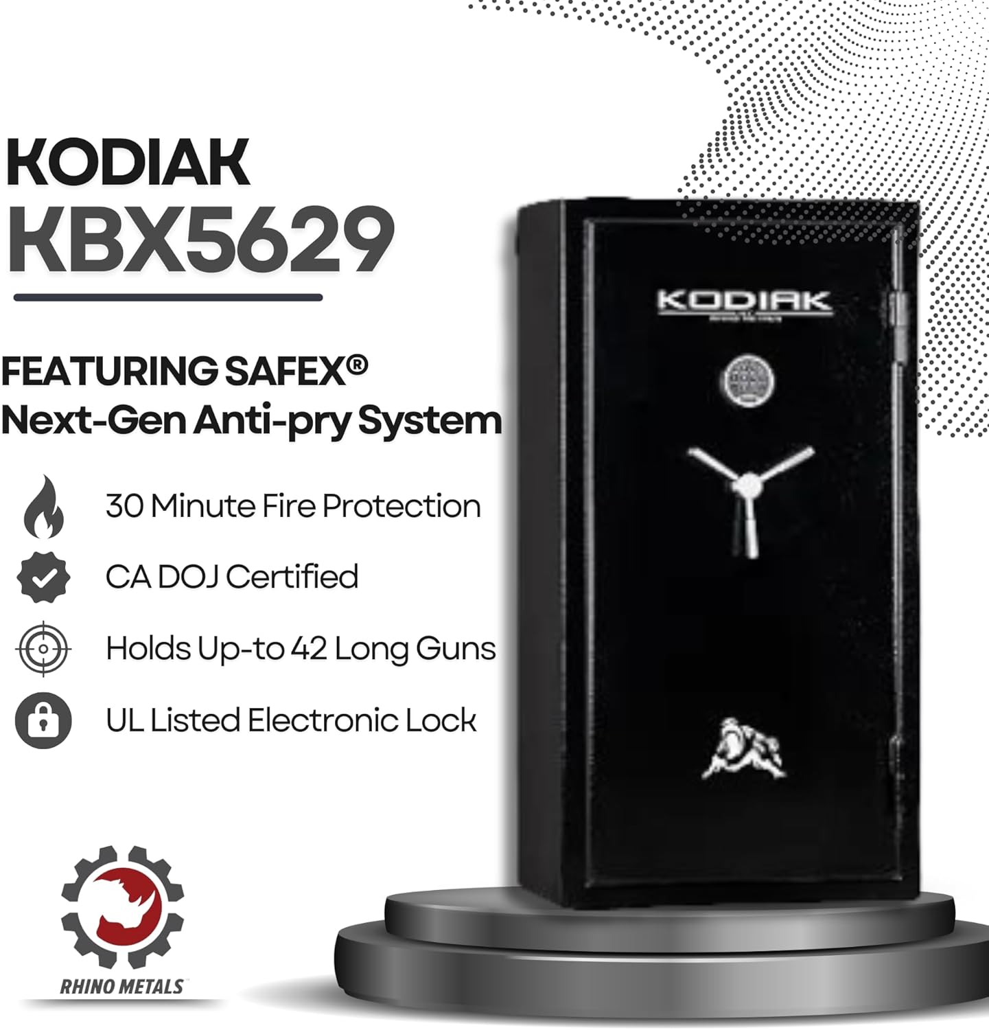 Kodiak Home Gun Safe for Rifles & Pistols | KBX5629 by Rhino Metals with New SafeX Security System | 42 Long Guns & 9 Pistol Pockets | 30 Minute Fire Protection | 390lbs