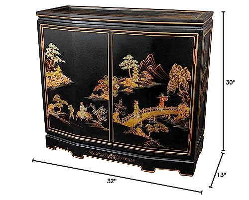 Oriental Furniture 32" Japanese Slant Front Cabinet - Red Landscape